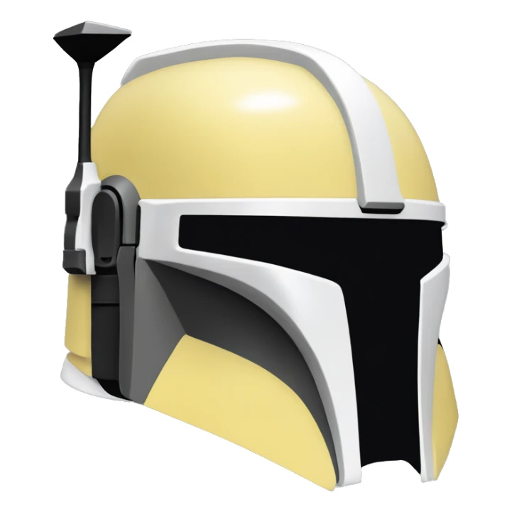 Light yellow and white colored Mandalorian helmet with antenna sticker