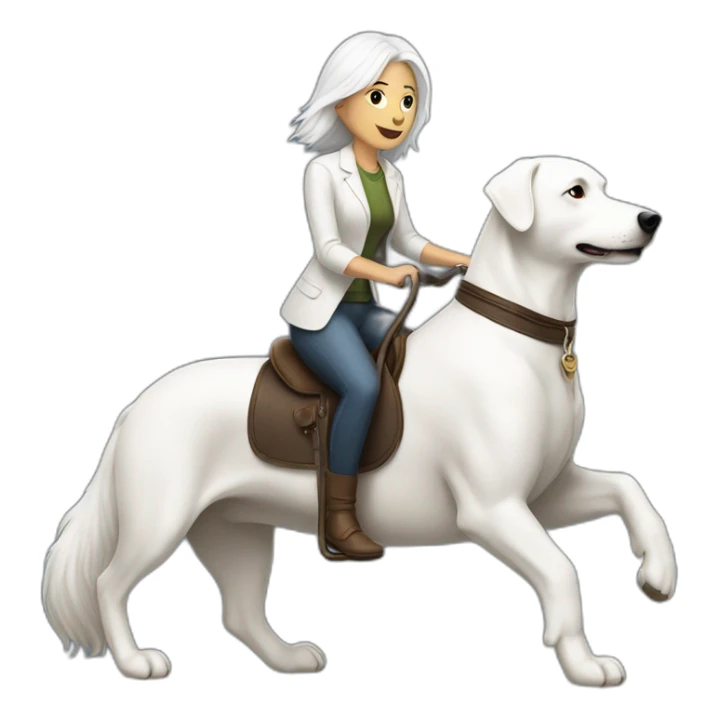 white haired woman riding on a white dog sticker