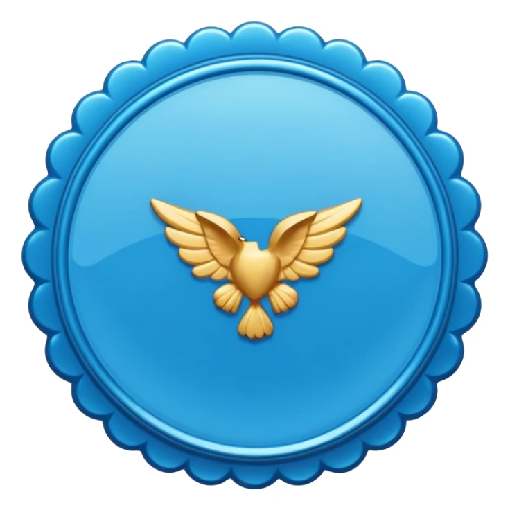 A blue scalloped circle with a verified thing sticker