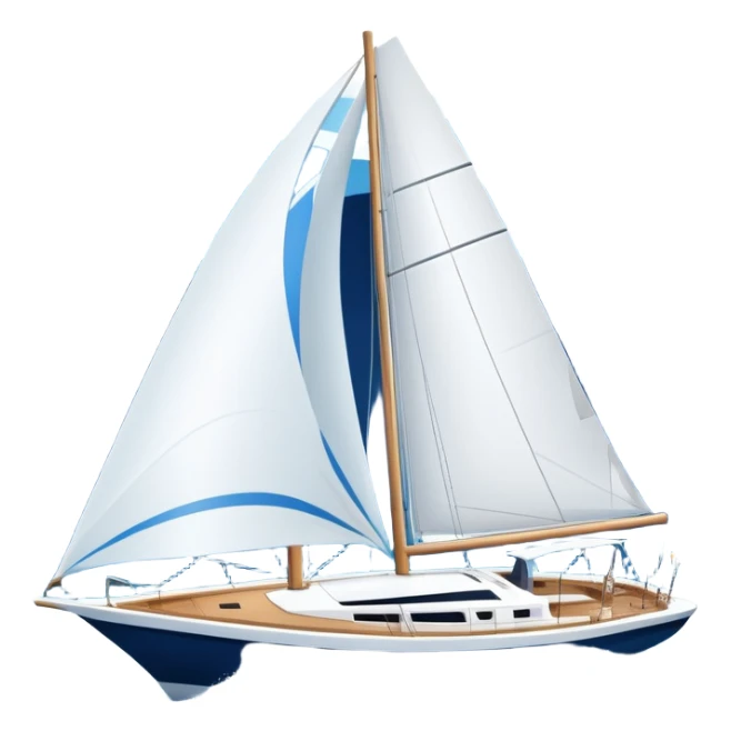 An icon featuring a sleek sailboat with billowing sails cutting through the waves. The design includes the boat's mast, a wind-filled sail, and water splashes, symbolizing the thrill and skill of sailing. Transparent background highlights the elegance and power of wind-driven sports. sticker