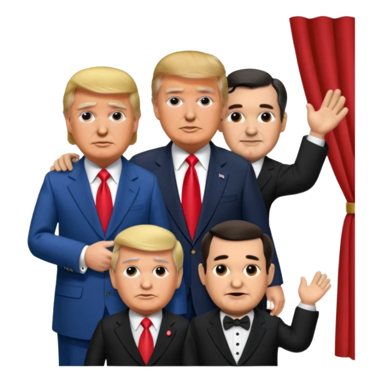 Trump as a puppet master with Ted Cruz and Greg Abbott sticker