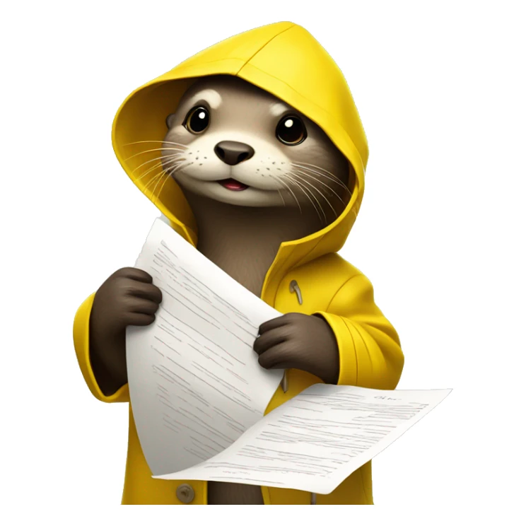 Otter in a yellow raincoat holding a letter￼ sticker