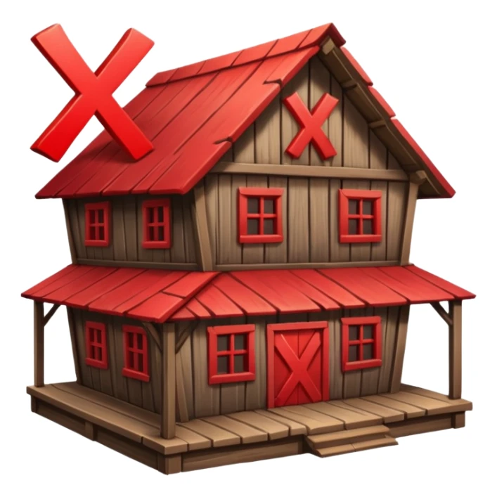 an inn with a big red  X on it sticker