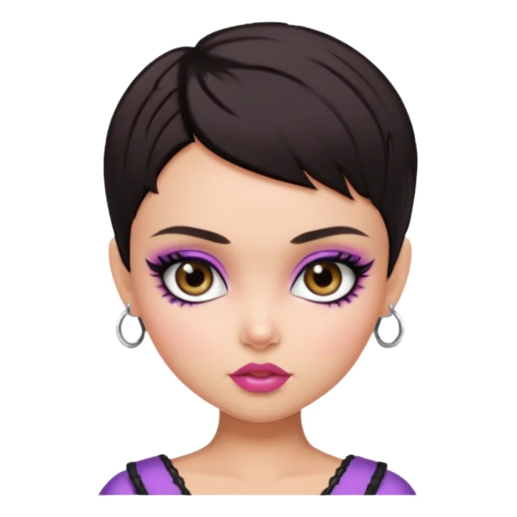 pretty bratz baddie, pretty eyes, pretty makeup, pixie cut, dark hair sticker