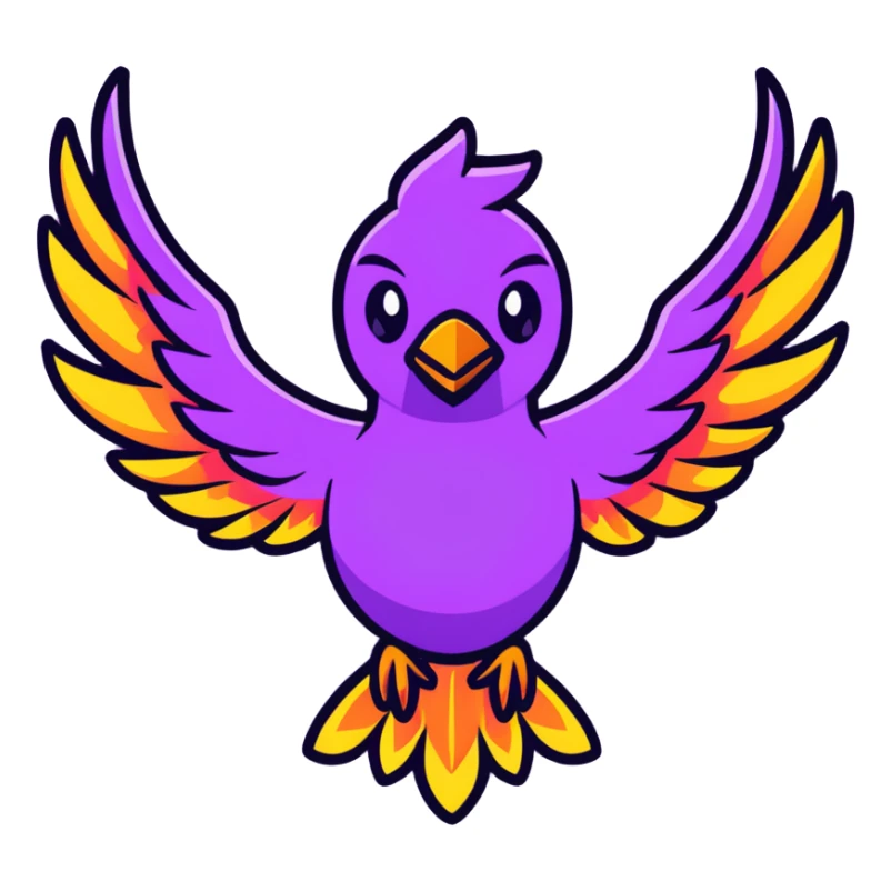 Magical purple phoenix bird with fire wings sticker