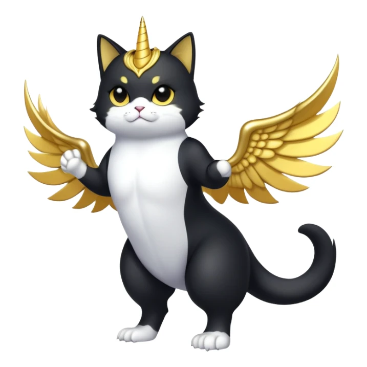 Transcendent celestial cosmic galactic energy Mega neon unicorn dragon hydra hyper rare golden penguin Golden Divine god angel Omni Black and white Super muscular Buff sigma Gigachad cat full body tuxedo colored  sticker