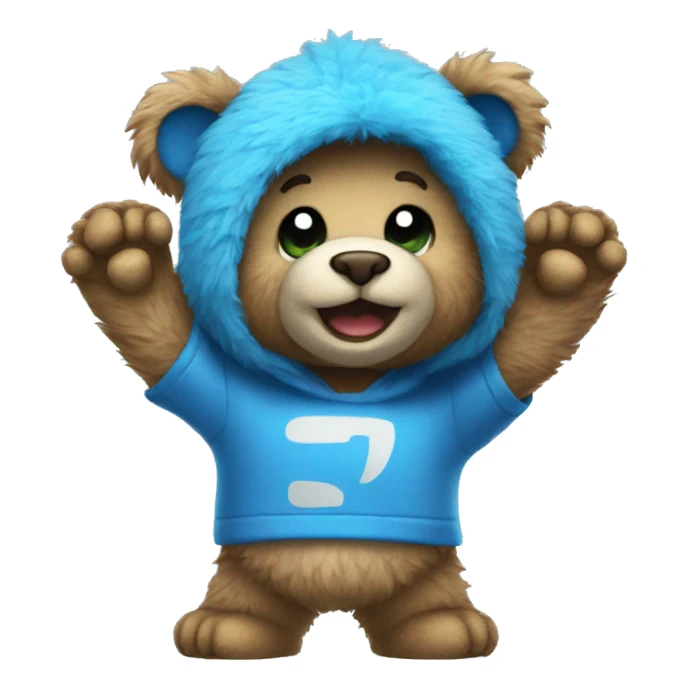 Blue fuzzy bear wearing a gaming shirt waving  sticker