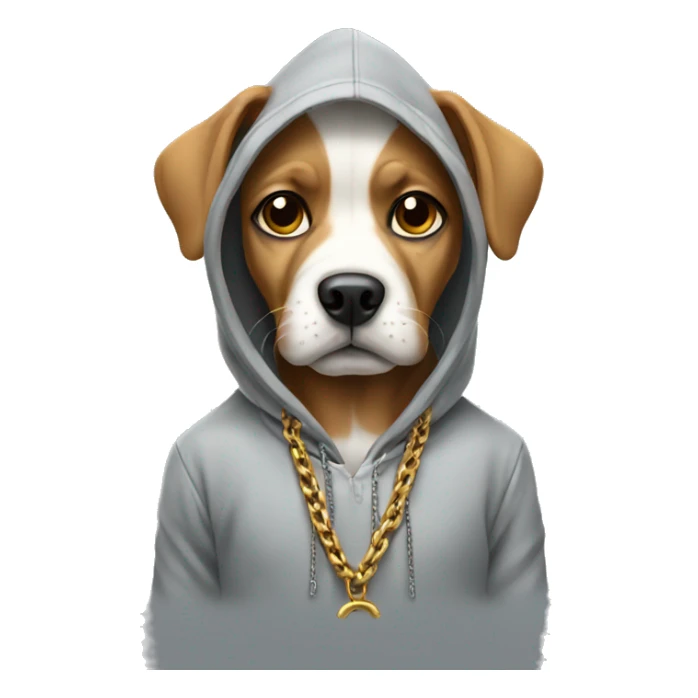 Dog wearing a hoodie with chain sticker