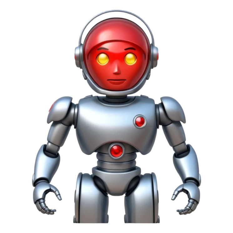 shiny muscular robot with red police light head 3/4 perspective emoji style sticker