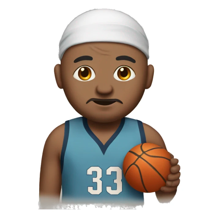 indian man, chubby and bald with a headband, shooting a basketball sticker