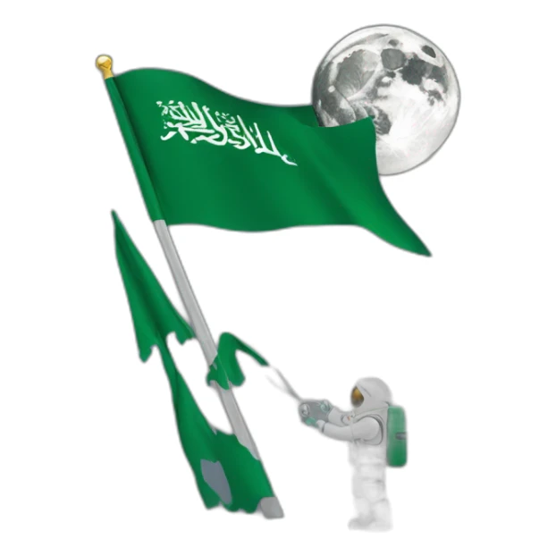 A person places the Saudi flag on the moon sticker