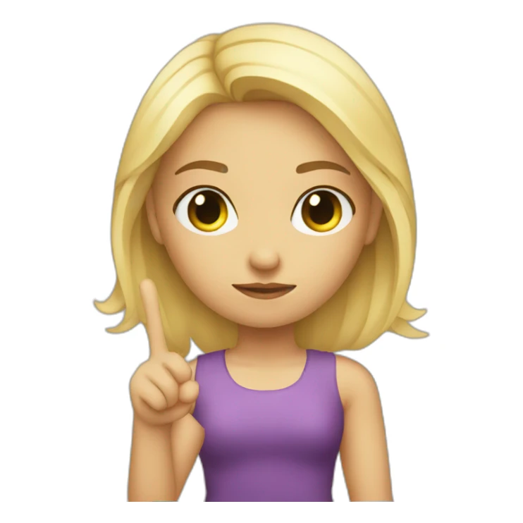 blonde girl frowning while posing with peace sign sticker