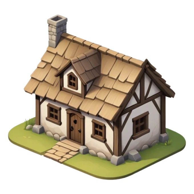 isometric one-story low level medieval shack building. It only has one window and looks very old. sticker