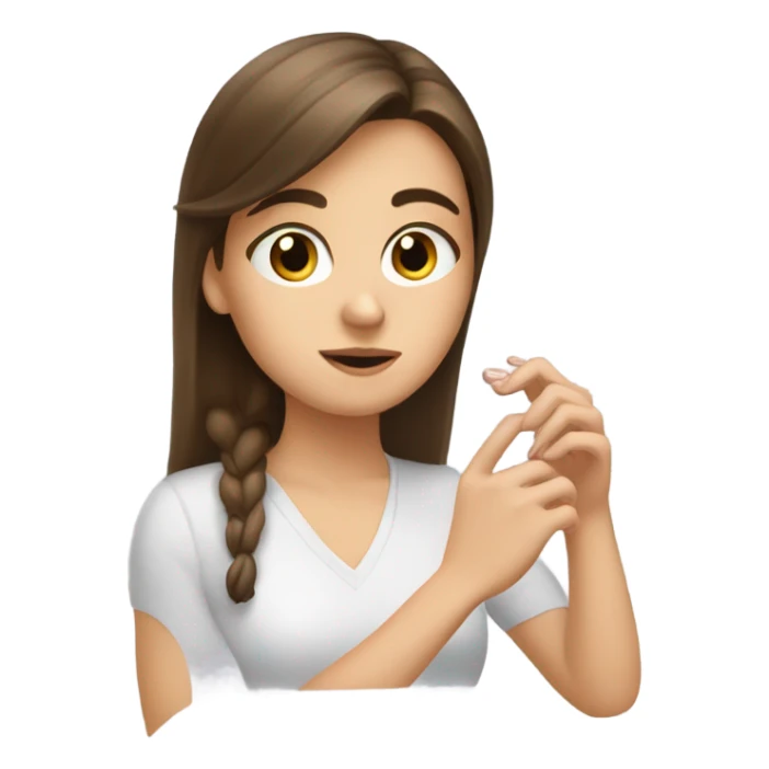 White girl brunette Side eye checking nails  sticker