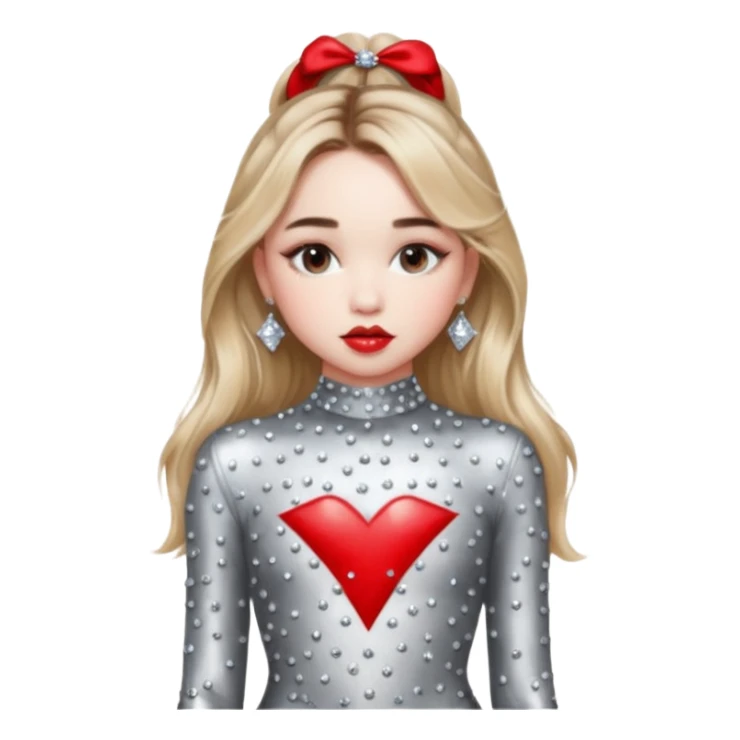 Sabrina carpenter in silver rhinestone bodysuit with red kiss marks all over it sticker