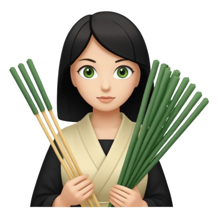 Noir et blanc avec des yeux verts et des pâtes en mikado sticker