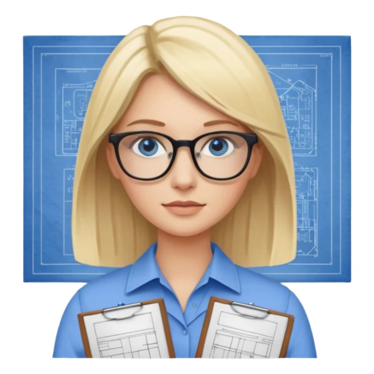 Blonde avec yeux bleus qui est architecte , cheveux lisses sticker