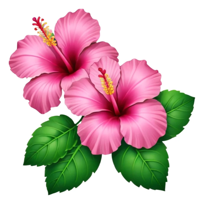 Pink Hibiscus heart with green leaves sticker