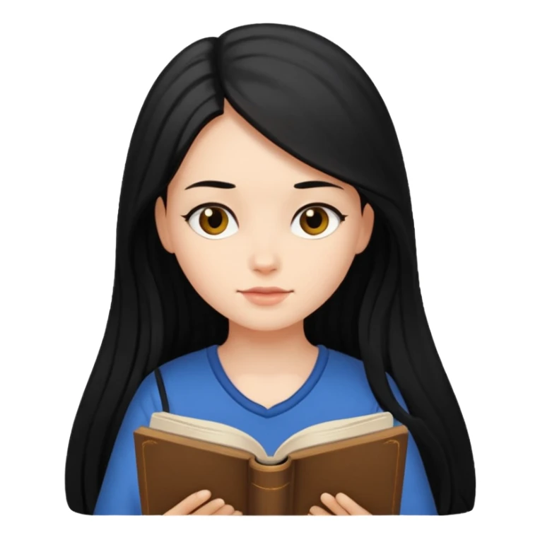 Girl black long hair reading book sticker