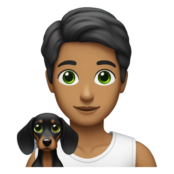 Lebanese with green eyes holding a black dachshund sticker