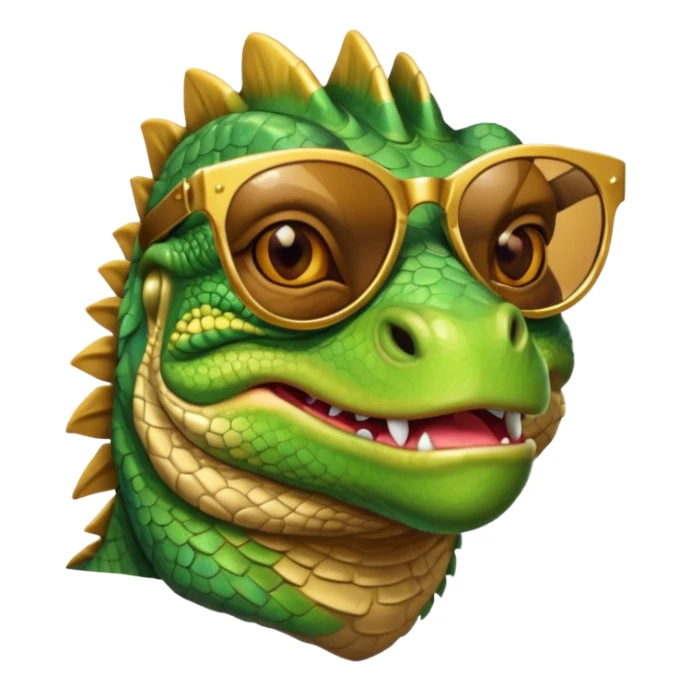 rich capitalist iguana head with golden glossy sunglasses sticker