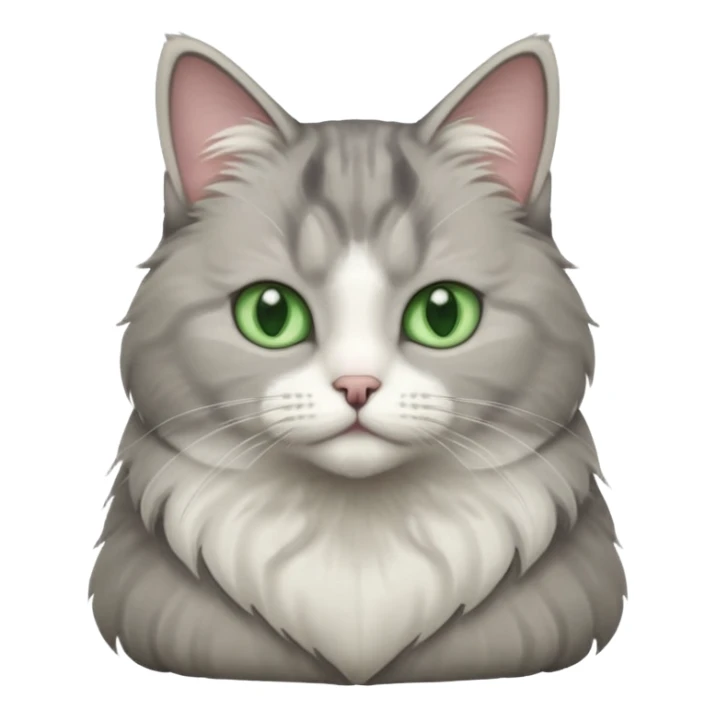 a realistic looking very fluffy grey and white cat sitting up straight sticker