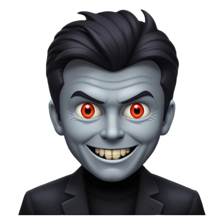 Rick Astley but he is gray as hell, the background is pitch black, he blends in with the pitch black background very well,he looks like he’s hiding in the shadows, not many people can see his face without a bright light, but he has a demonic devious evil killer smile, and he may even be a killer sticker