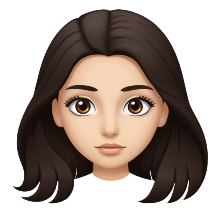 Eye black and big, eyelashes long, eyebrows black, skin white, and so beautiful hair long and brown skin tone white, sticker