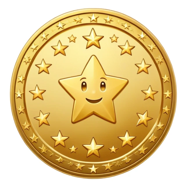 golden coin surrounded by sparkling stars sticker