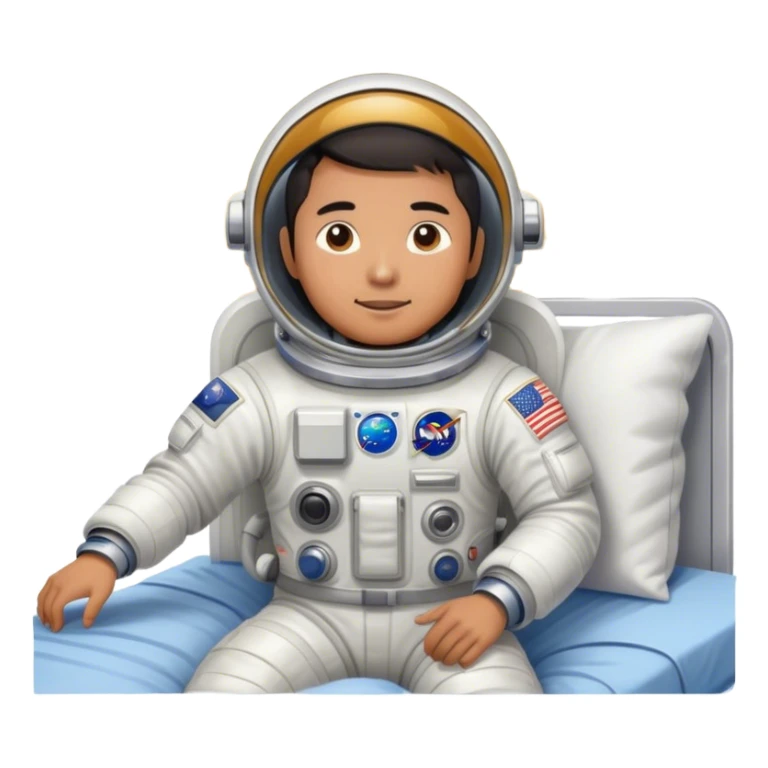 Asian man wearing in astronaut wakeup from the bed with sun sticker