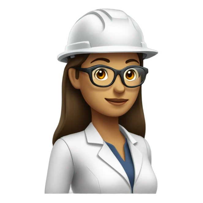 Mujer, ingeniera con casco de Seguridad, cabello castaño oscuro, con chaleco, reflejante y lentes negros sticker