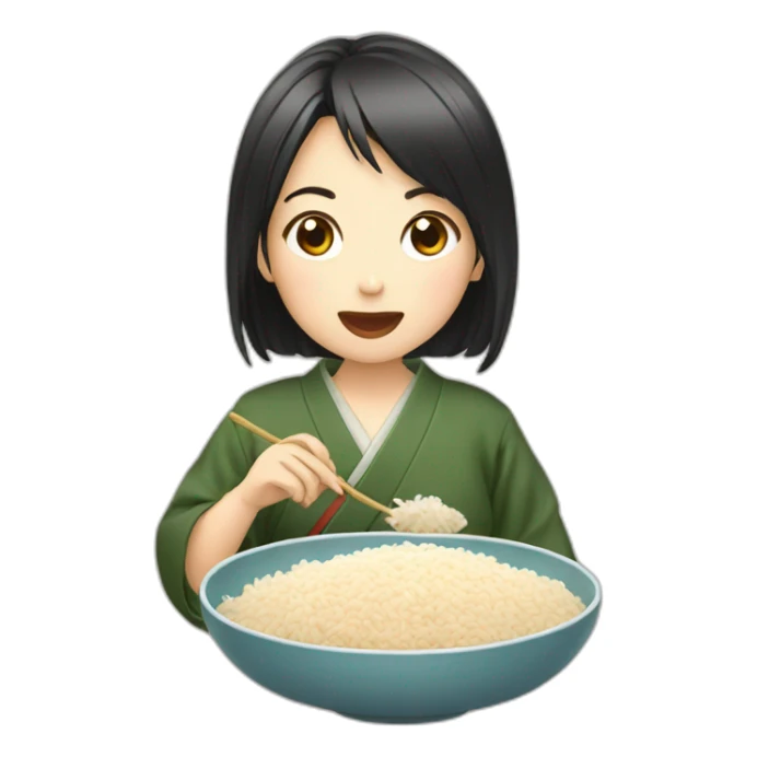 japanese girl eating rice sticker