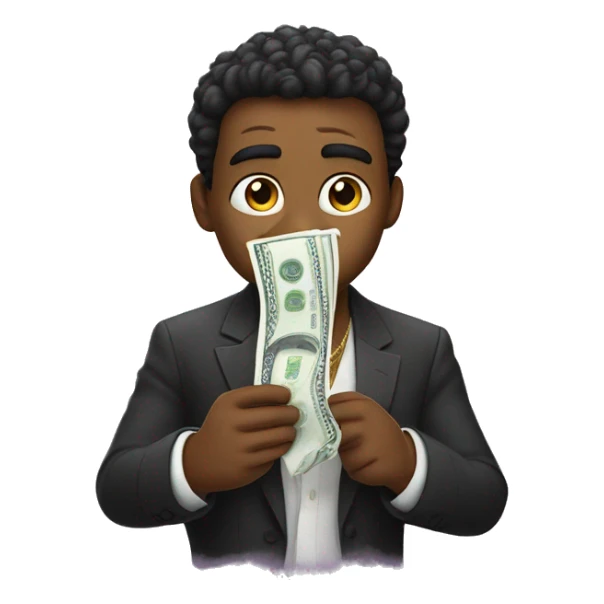 glamorous man wipes away tears with dollars sticker