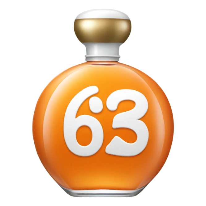 Orange perfume bottle with the number 62 in white color sticker