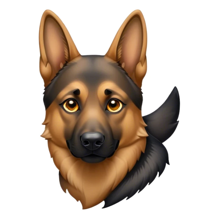 Cinematic German Shepherd Emoji, Strong and noble, Commanding and dignified design, rim lighting effect, rich tan and black tones, Simplified yet powerful features, highly detailed, glowing with a bold, confident glow, high shine, loyal and protective, stylized with an air of authority, poised and alert, blending realism with strength, soft glowing outline, clean and immaculate design, composed and alert pose, capturing the essence of a German Shepherd’s intelligence and loyalty in an easily recognizable and captivating form, so powerful it feels as though it could spring into action right off the screen! sticker