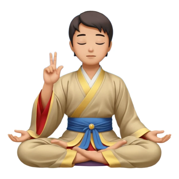 man in hanfu closing sitting in lotus pose, pointing one finger to sky as wisdom gesture sticker
