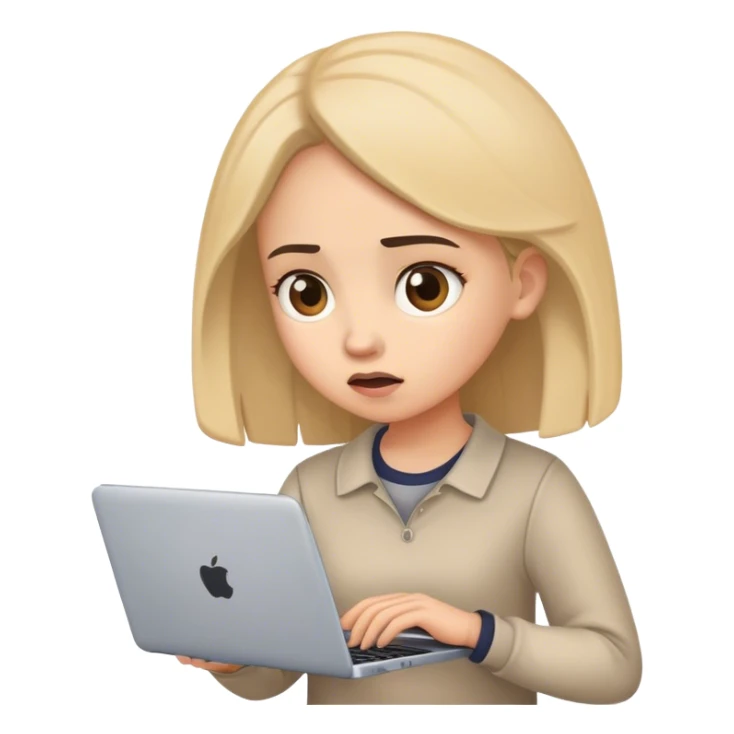 girl with a laptop in hand, confused about something sticker
