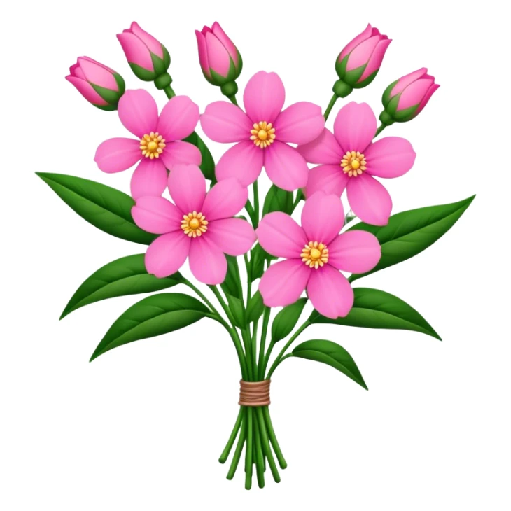 big bouquet pink Balsamina flower stem, leaf sticker