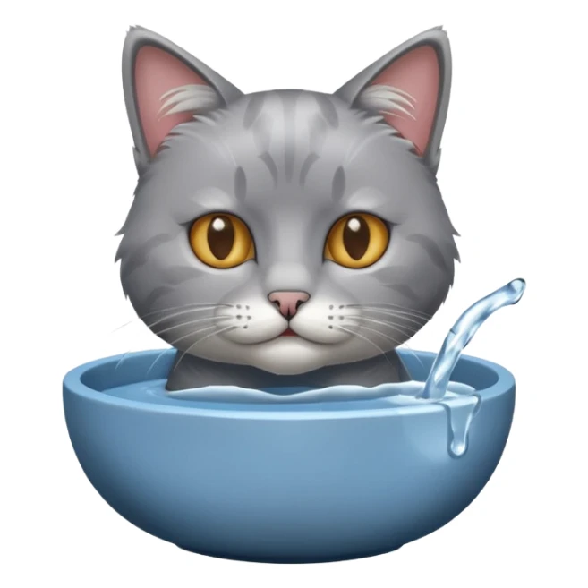 A water bowl and a cat drinking sticker