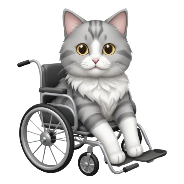 grey and white cat in a cat mobility wheelchair sticker