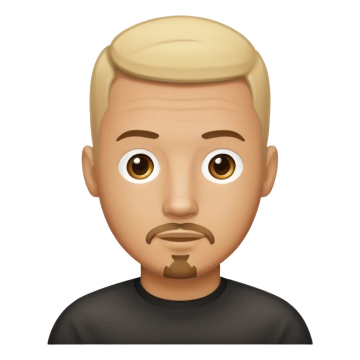 blonde buzz cut on a tan man with a brunette gottee sticker