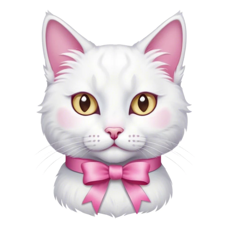 White cat with pink ribbon on her ear sticker