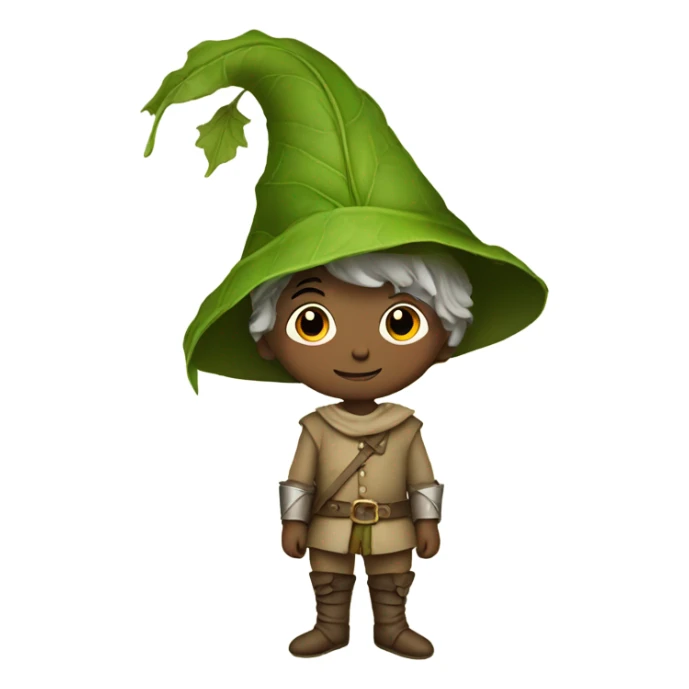 whimsical fairytale medieval boy who is tiny and wearing a leaf hat sticker