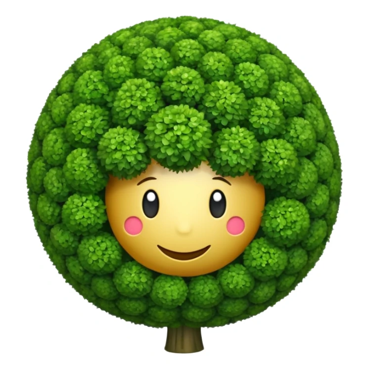ball shaped topiary tree emoji, round green bush on trunk, spherical garden tree, emoji style, white background sticker