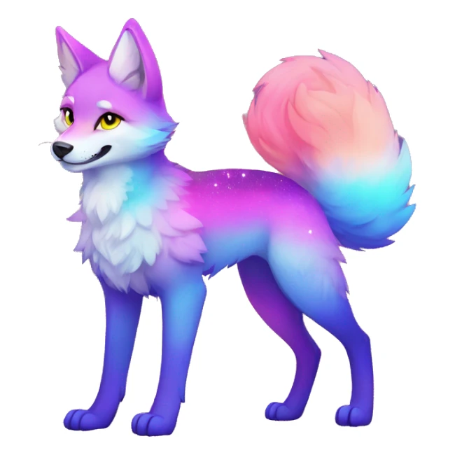 Colorful gradient-Sparkle-fox-wolf-cat-nebula-fursona full body sticker