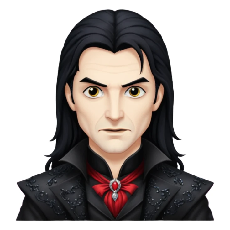 Valdislaus Dracula from Van Helsing with long black hair, black sequin outfit sticker