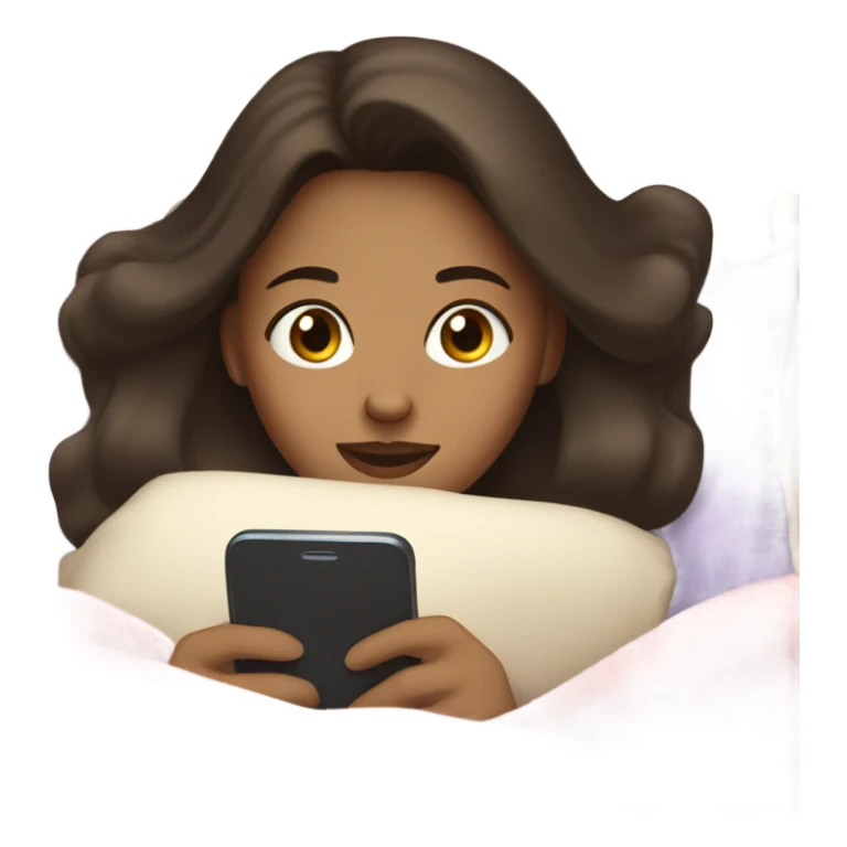 brunette laying in bed texting boyfriend with heart eyes sticker