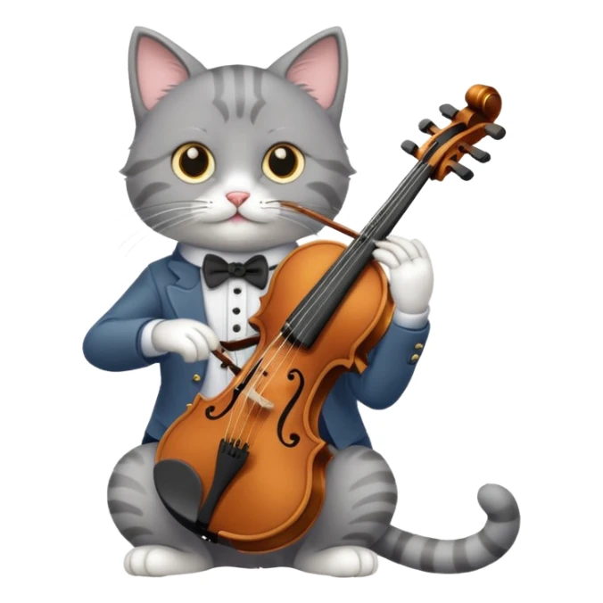 grey cat play violin, long full body sticker