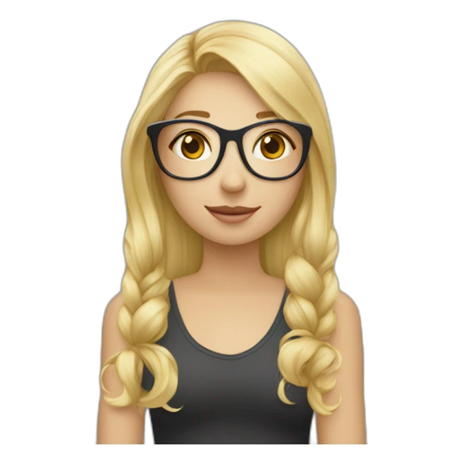 Une fille blonde avec une queue de cheval avec des lunettes et haut blanc sticker
