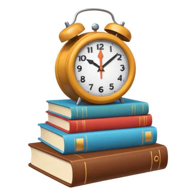 stack of books with a clock story time emoji sticker